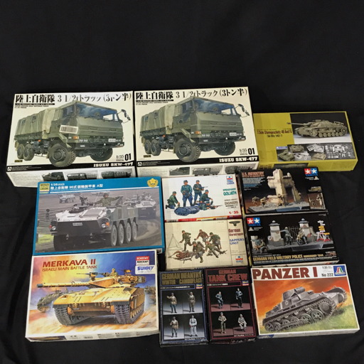 アオシマ 1:35 陸上自衛隊3 1:2 トラック 3トン半 他 戦車 兵士 等 プラモデル まとめ セット